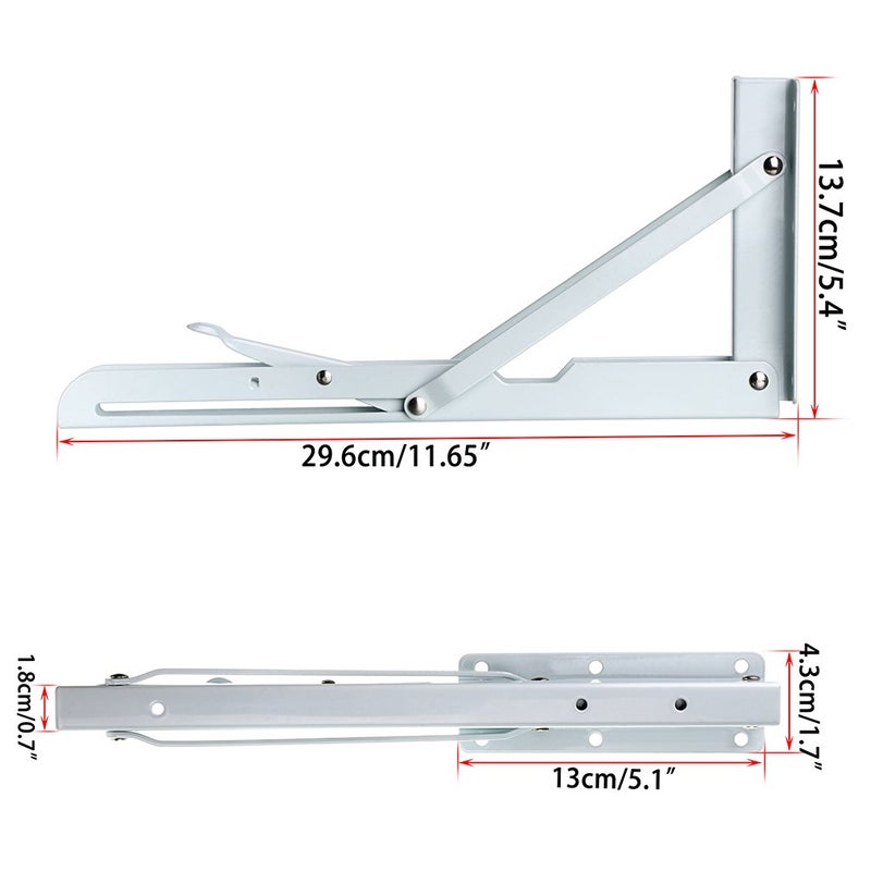 Sumnacon Sturdy Folding Shelf Brackets - Heavy Duty Metal Triangle Table Bench Folding Shelf Brackets  2 Pcs Folding Shelf Hinge Wall Mounted (12 Inch  White) - Image 2